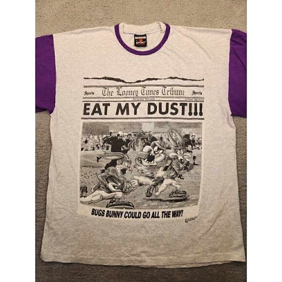 Signal Sport Other - Vintage 1995 Looney Tunes Tribune Football Single Stitch Adult XL Grey T-Shirt